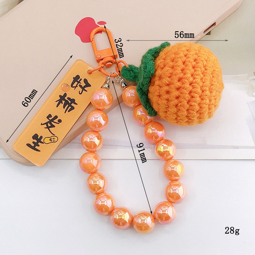 Hot selling hand knitted wool persimmon good persimmon peanut keychain plush crocheted peach you like pendant hanging chain for women