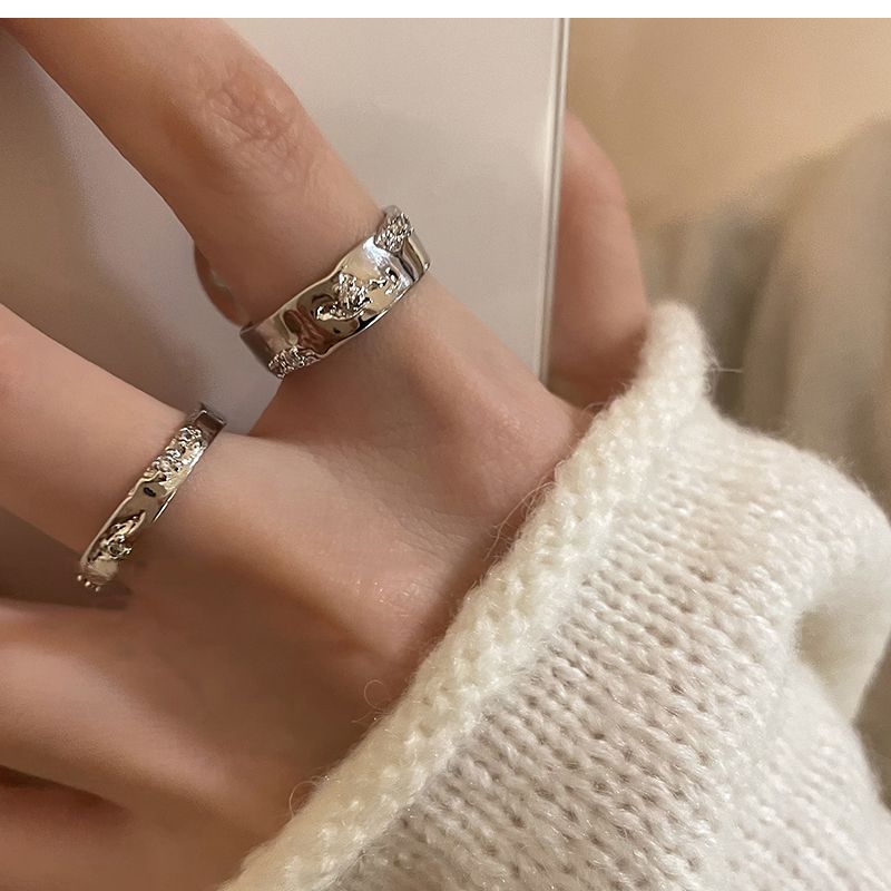 Minimalist Silver Zircon Open Ring For Women Designer Couple Ring_voghion.com