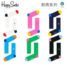 HappySocks彩色袜子女春秋ins潮糖果色双针刺绣中筒外穿街头潮袜