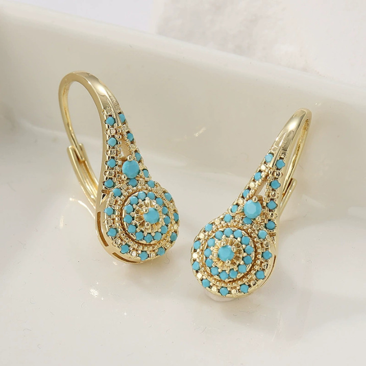 Tangjia Cross-Border European and American Vintage Earrings, Gold-Plated Diamond Fashion Drop Earrings, Women's Light Luxury Jewelry