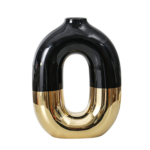 Cross-border light luxury modern wind power plated ceramic vase, high-end artistic creative floral arrangement ceramic craft, decorative item