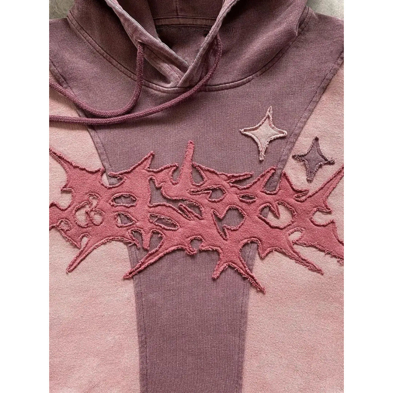 Y2K Patchwork Hoodie – Heavyweight 3D Graphic Pullover With Oversized Fit (S-2XL, Unisex Streetwear In Wine/Black/Pink)_voghion.com