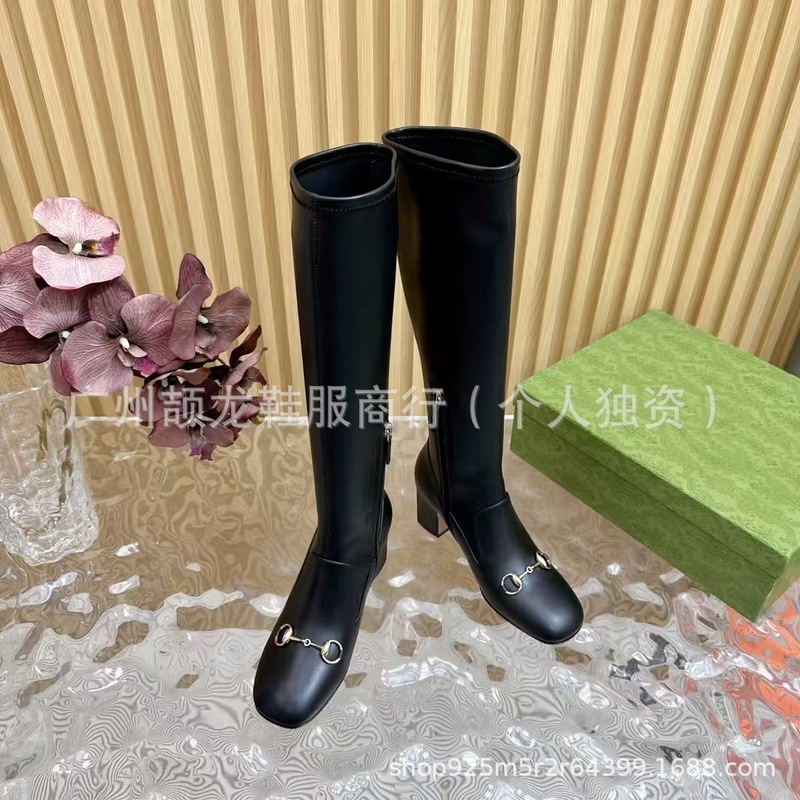 高端2025秋冬真皮圆头复古粗高跟马衔扣高筒弹力瘦瘦靴不过膝长靴|undefined