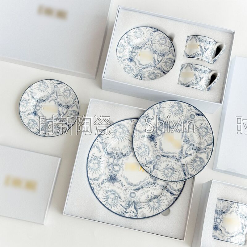 Cross-Border Dijia Bone China Coffee Cup Poseidon Series Cup and Saucer Household Light Luxury Breakfast Cup Bestie Gift Cup Wholesale