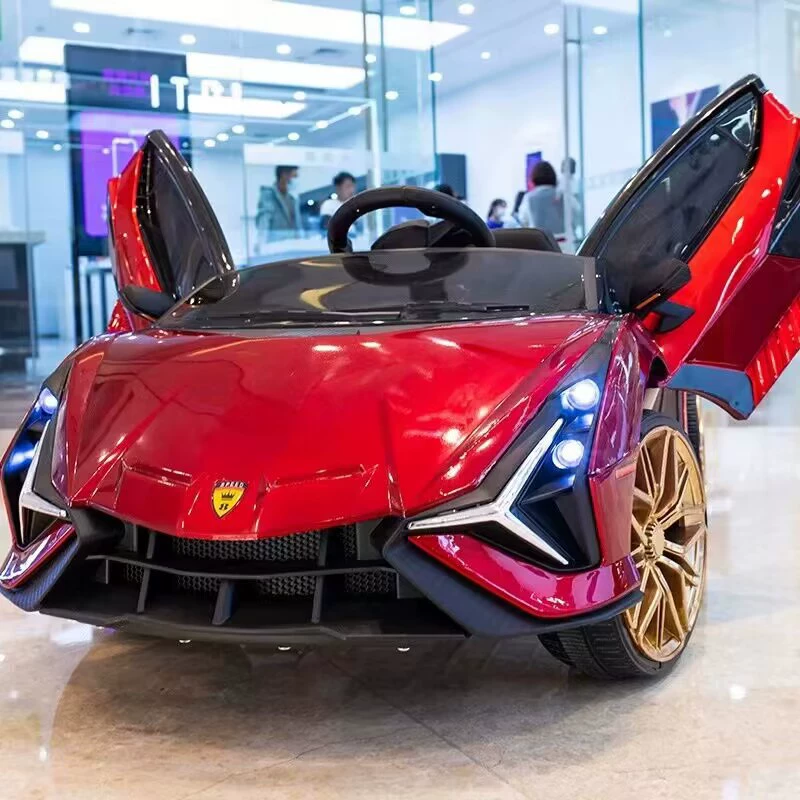 Электромобиль‑каталка (Lamborghini) 12V, 4‑колёсный, с пультом, кожаное сиденье, 1–6 лет