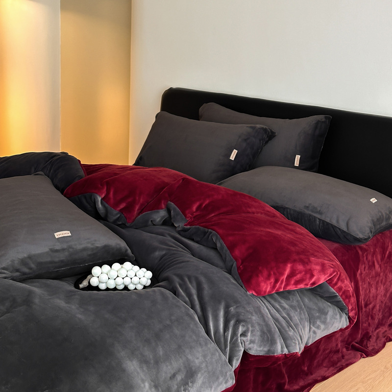 10A antibacteriano invierno leche cama de lana de cuatro piezas con cubierta de edredón caliente engrosada invierno invierno bebé cama de lana de coral