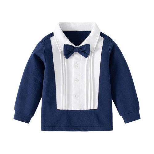 Spring Fashion Collar Navy Blue Children's Hoodie Academy Style Gentleman Bow Tie Collar Hoodie for Middle Kids
