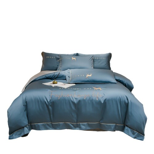 Ice silk four-piece set, light luxury and high-end summer bed sheets and duvet covers, Tencel silk fitted sheets, three-piece bedding set