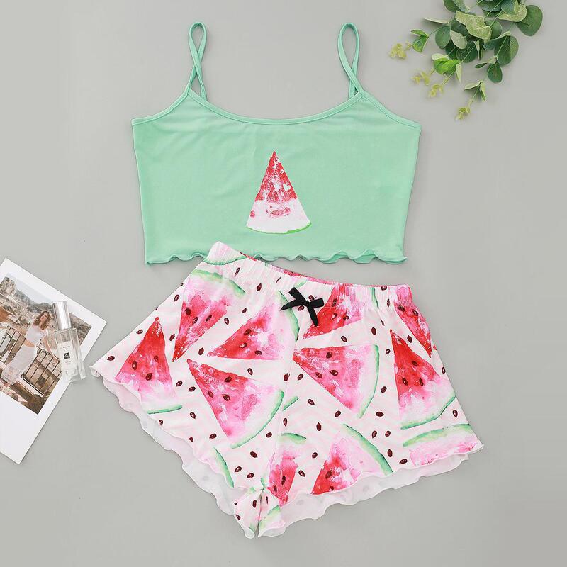 New Summer Thin Camisole Shorts Pajamas Watermelon Printed Watermelon Home Wear Set Tl9069