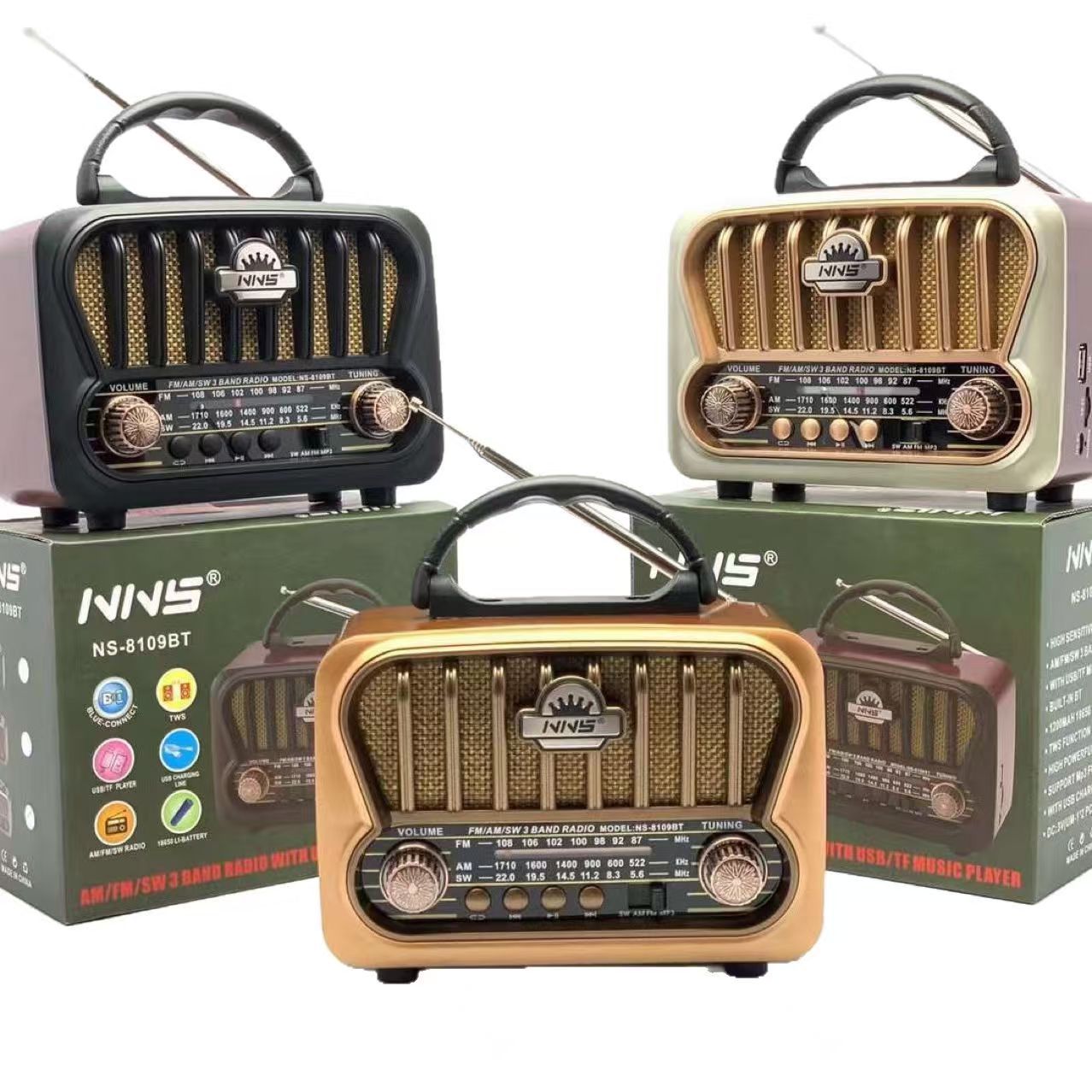 跨境复古多功能彩灯太阳能蓝牙音箱AM/FM/SW1-8波段TF/插卡音箱