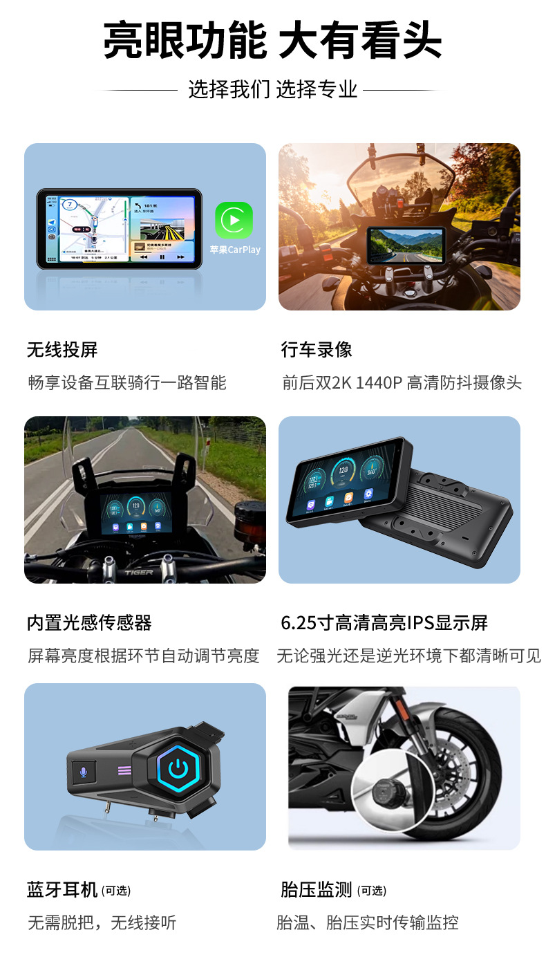 Cross-border motorcycle locomotive riding wireless carplay projection screen 6.25 inch 60 frame navigator driving recorder
