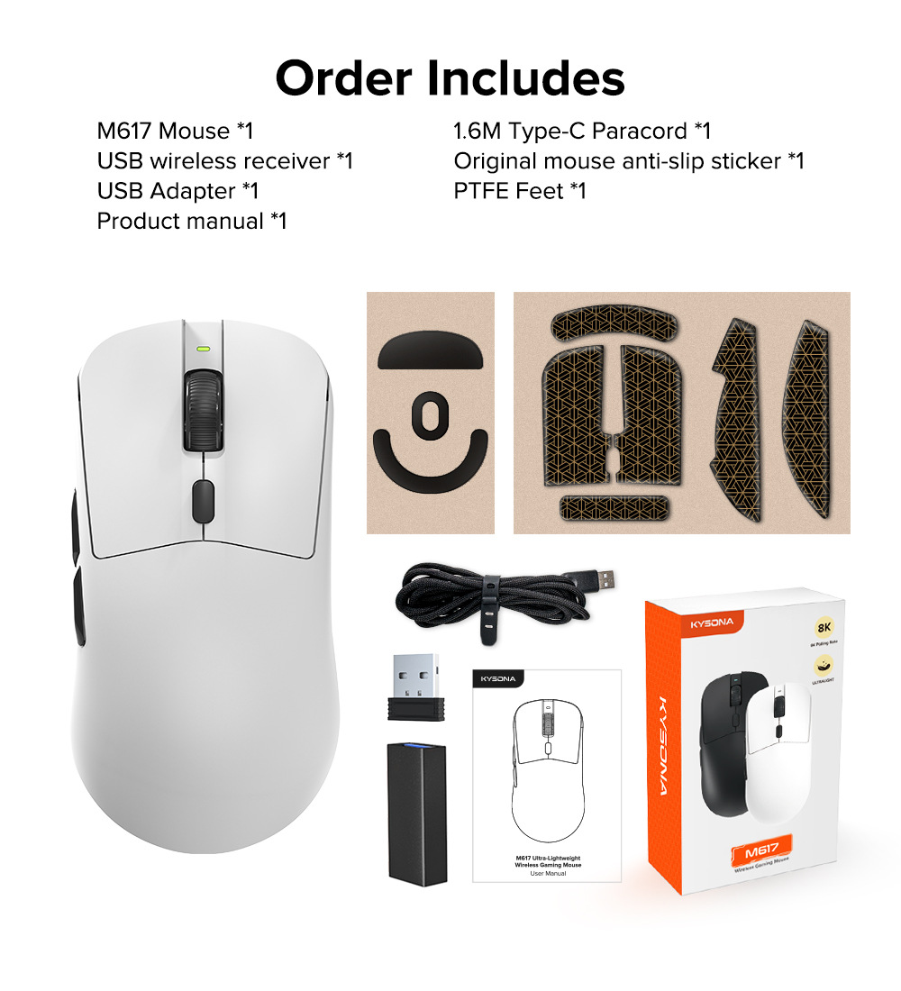 Carefully Selected KYSONA M617 Gaming Mouse Lightweight 8K Return Rate Professional E-sports PAW3395_voghion.com