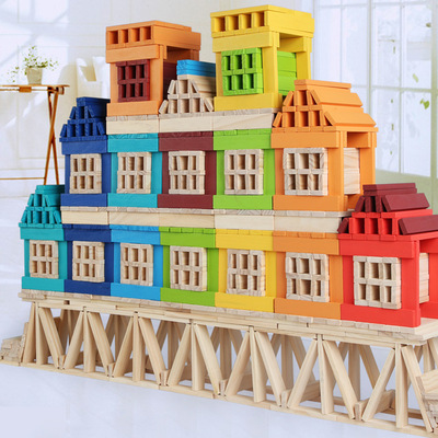 阿基米德300片木质创意积木儿童益智拼装玩具幼儿园拼插建筑礼物