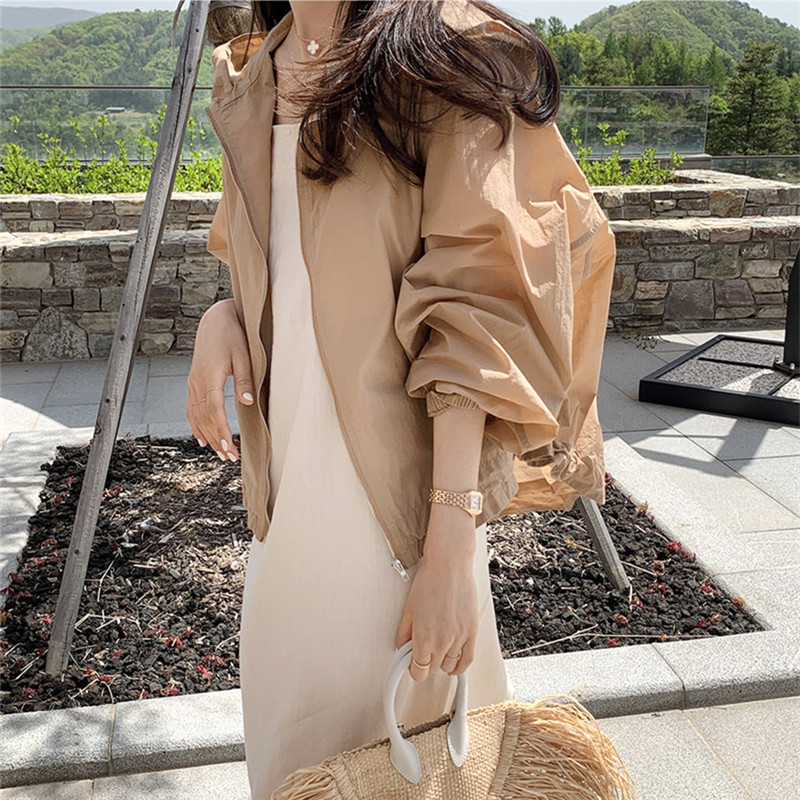 Stand Collar Swallowtail Style Hooded Casual Sun Protection Jacket Top 2026 New Petite Drawstring Waist Air Conditioning Coat for Women
