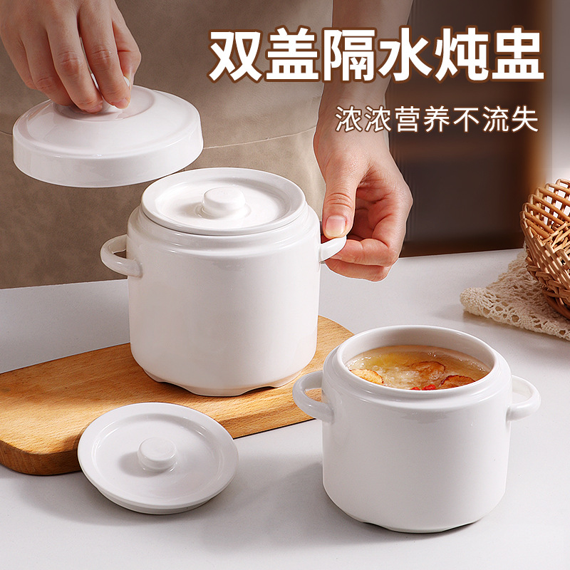 Double Lid Ceramic Soup Pot for Home Use, Water Bath Bird Nest and Egg Custard Bowl, Small Soup Cup, High-end Clay Pot Stew Pot, Large Soup Pot