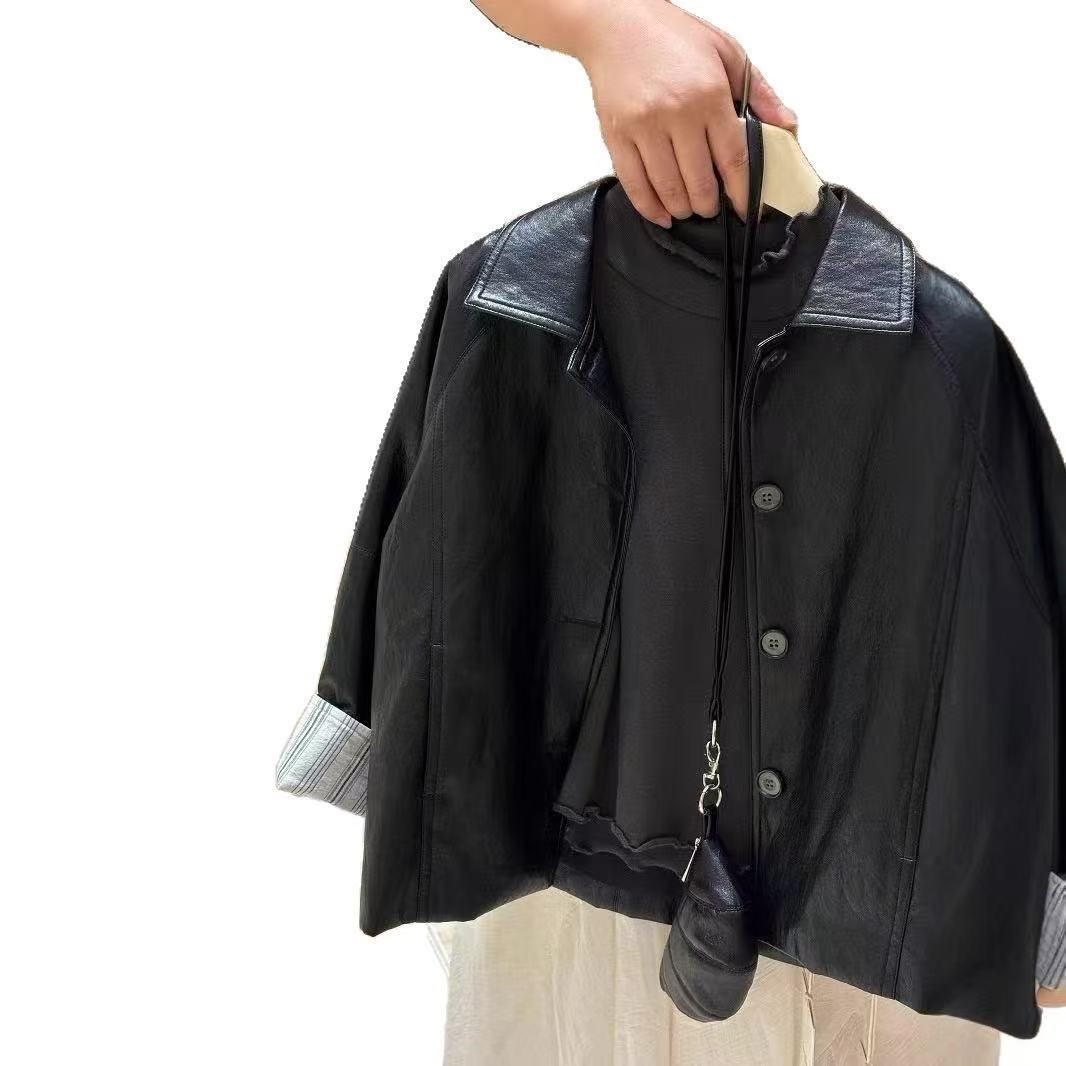 Chaqueta de cuero negro de otoño para niños coreanos, chaqueta simple de color sólido para niños y niñas, chaqueta de moda suelta