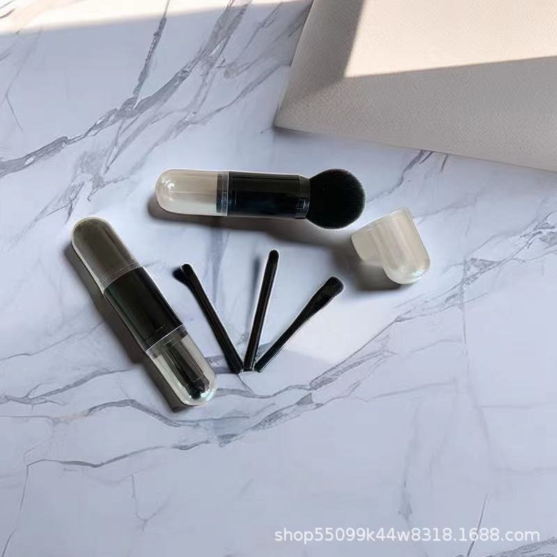 Cepillo de rubor portátil 4-en-1 viaje pequeño conjunto maquillaje sombra de ojos cepillo de maquillaje de viaje portátil ultra-pequeño conjunto de tres piezas