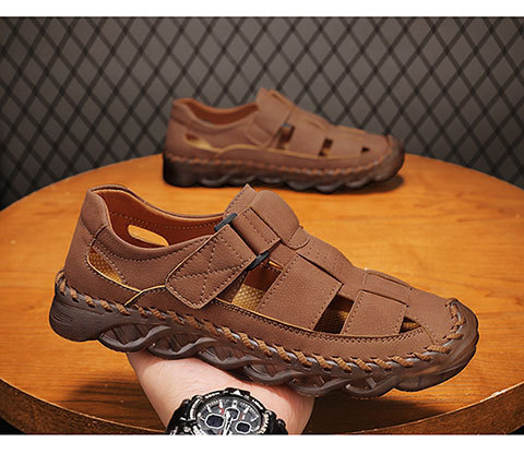Sandali uomo in pelle casual slip-on da spiaggia per l'estate_voghion.com
