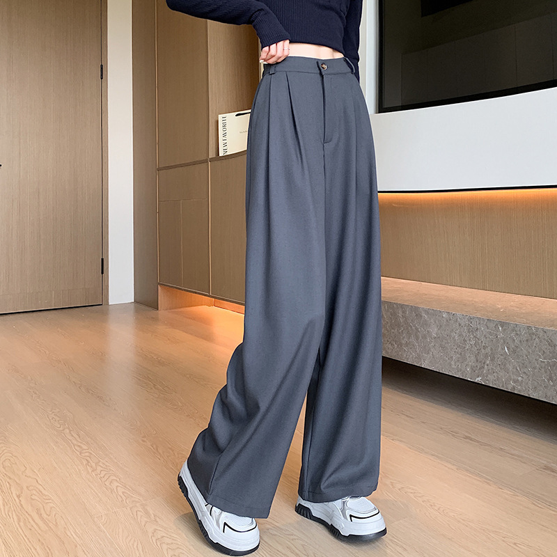 实拍西装裤女秋季高腰显瘦垂感宽松复古高级感休闲直筒阔腿裤潮|undefined
