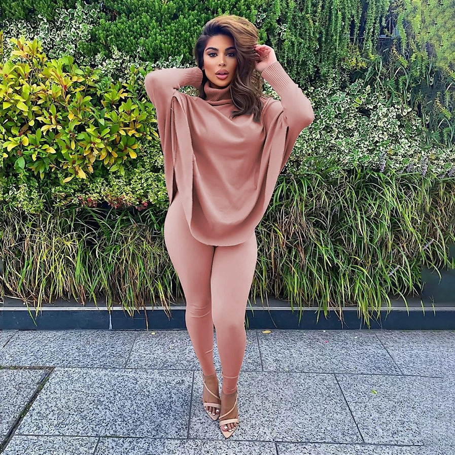 Костюм женский повседневный сексуальный, с длинными рукавами «летучая мышь» и длинными брюками, комплект из двух предметов, экспорт на Amazon (Европа и Америка), коллекция 2024 года