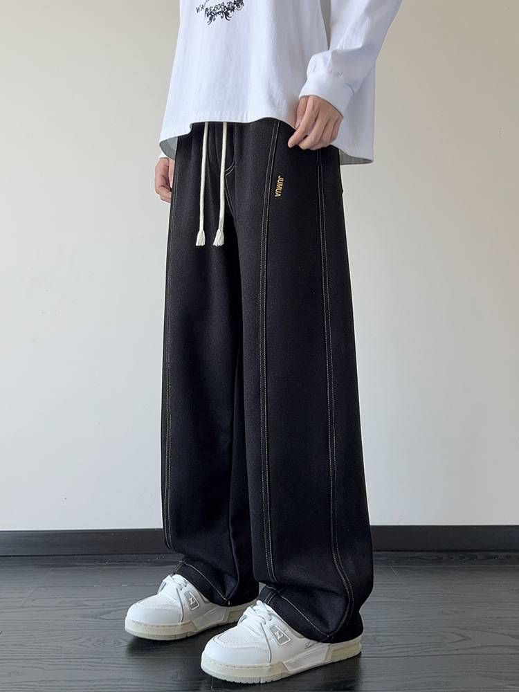 Plus-Size Men's Jeans for Spring and Autumn, Extra Large Straight-Leg Casual Pants, Trendy Brand Loose Fit with Side Slits