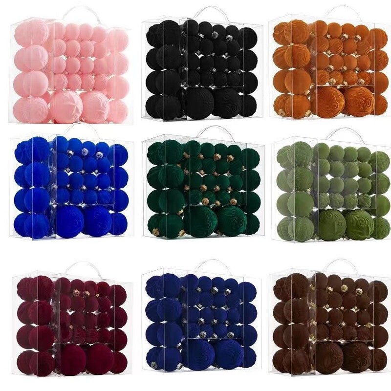 Hot-Selling Popular Product 4/6/8Cm46Pcs Velvet Flocking Christmas Ball Ornaments Christmas Decoration Set Hanging Ornaments