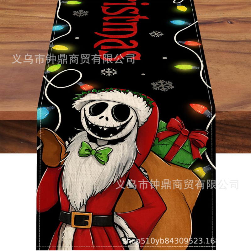 亚马逊爆款圣诞节桌旗亚麻材质雪人印花美式圣诞节餐桌装饰桌布|undefined