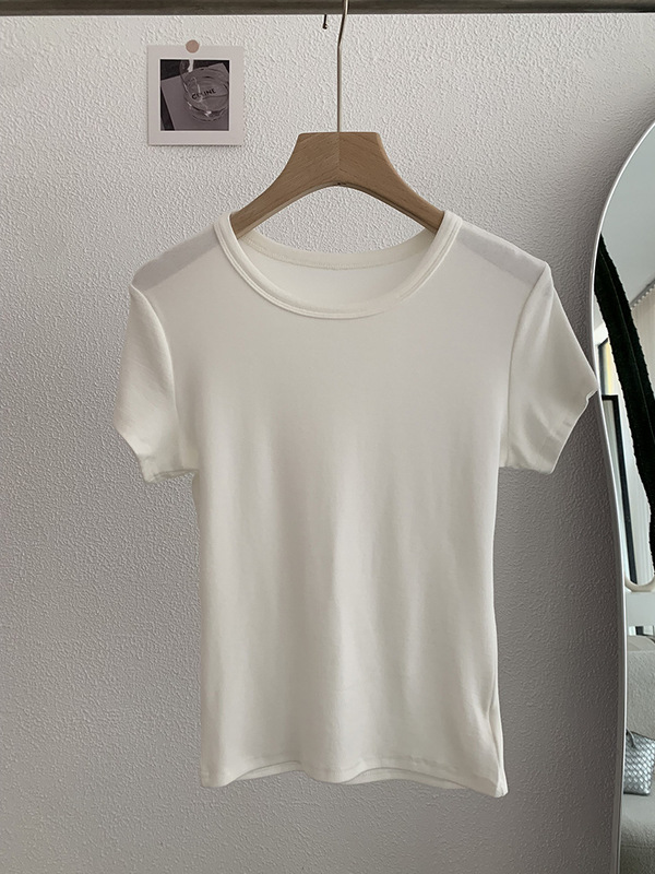 欧瑪莱の純色の丸首の修身はやせている半袖の頭のtシャツの2025夏の新しい服の上着の潮3498を現します。|undefined