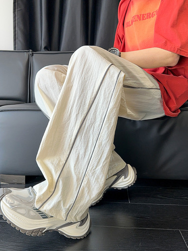 White Slim-Fit Quick-Dry Pants for Men, Summer Thin Fashion Brand Sports Wide-Leg Pants, American-Style Straight-Leg Loose Casual Pants