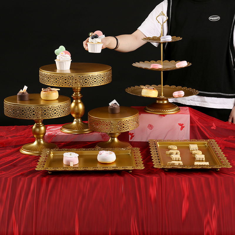 Soporte de pastel americano redondo fiesta de cumpleaños Metal boda plato de fruta soporte Fiesta celebración postre Placa de exhibición image 4