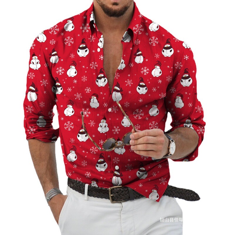 Foreign Trade European and American Men's New Christmas Tree 3D Printed Long-Sleeved Shirt Holiday Party Top Large Size Slim Shirt Foreign Trade European and American Men's New Christmas Tree 3D Printed Long-Sleeved Shirt Holiday Party Top Large Size Slim Shirt