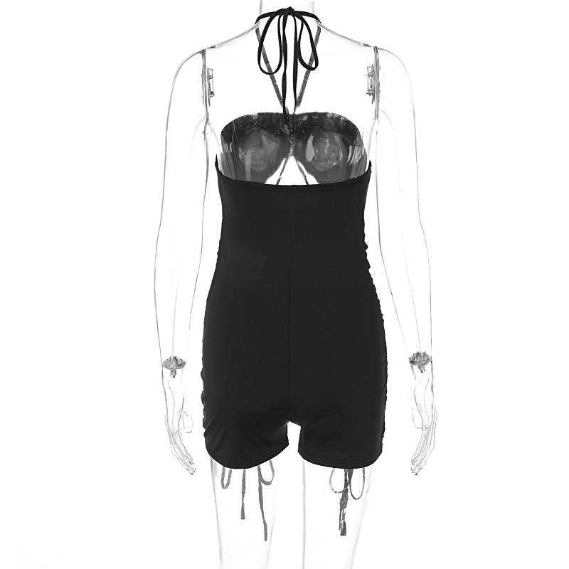 Summer Hollow Out Cutout out Tied Halter Drawstring Shorts Jumpsuit Women Clothing