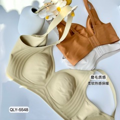 秋冬保暖無痕磨毛果凍條聚攏內衣女 無鋼圈大胸顯小聚攏文胸胸罩