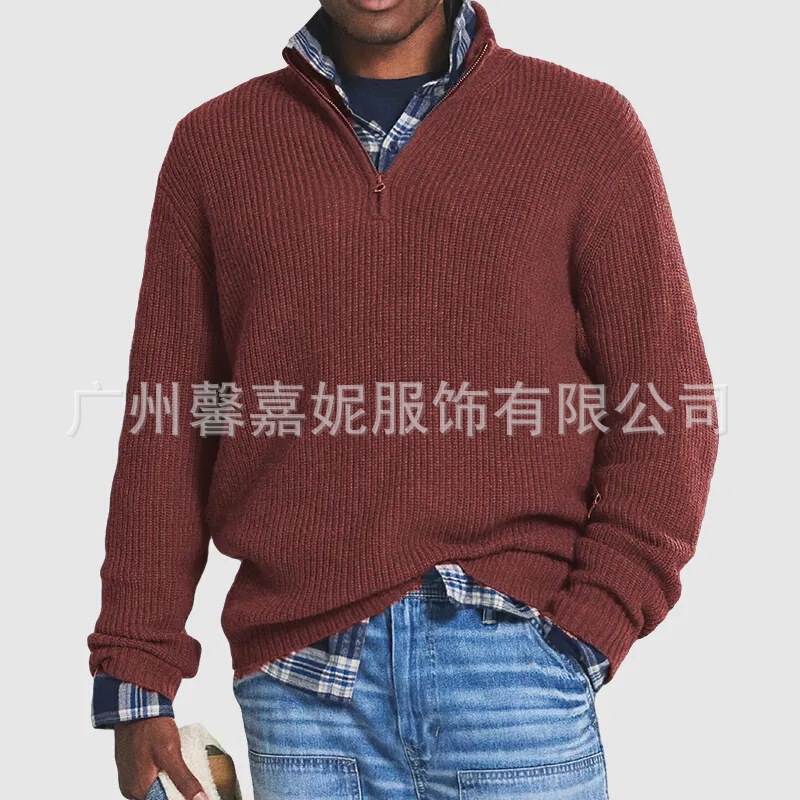 Amazon Independent Station 2025 Autumn and Winter New European and American Foreign Trade Men's Business Casual Loose Zipper Stand Collar Sweater