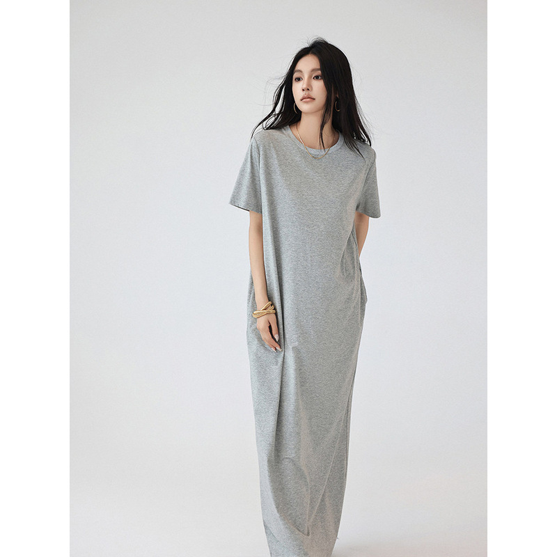 61035 # Fresh up Minimalist Lazy Style Short-Sleeved Dress for Women, Loose and Slimming Long T-Shirt Dress That Goes over the Knee 61035 # Fresh up Minimalist Lazy Style Short-Sleeved Dress for Women, Loose and Slimming Long T-Shirt Dress That Goes over the Knee