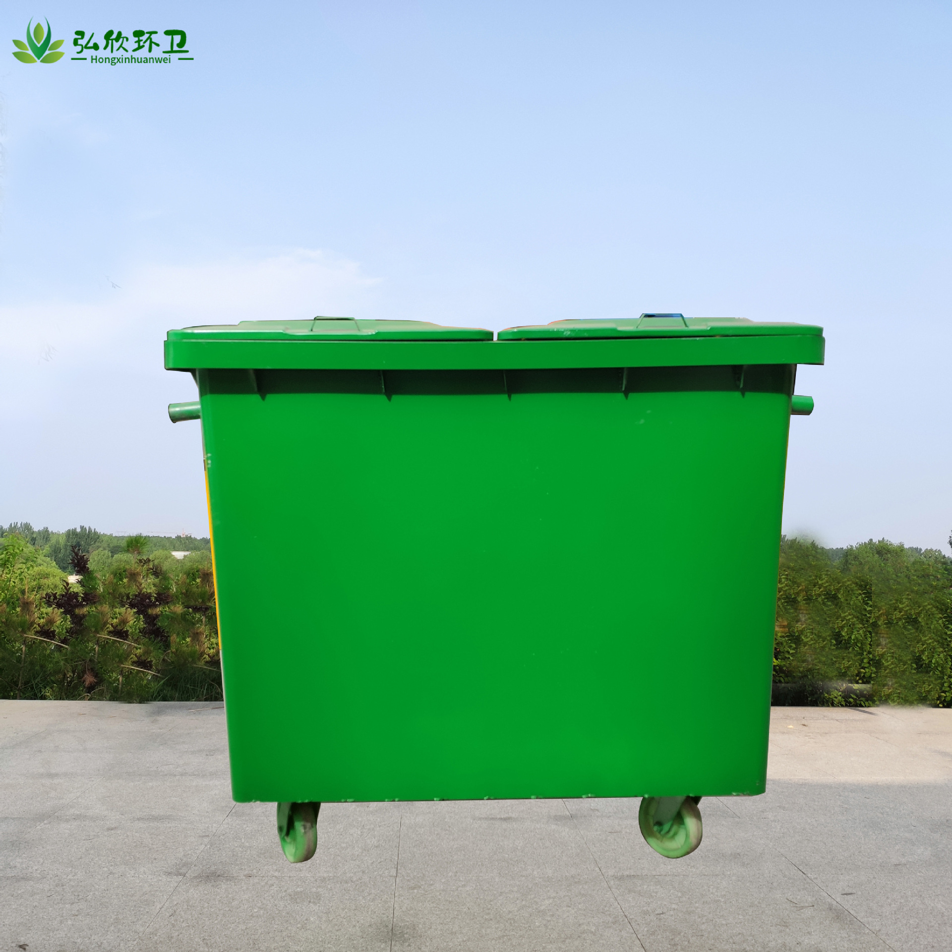 660L升 手推式方形铁质铁皮户外室外环卫大号 垃圾箱果皮箱垃圾桶