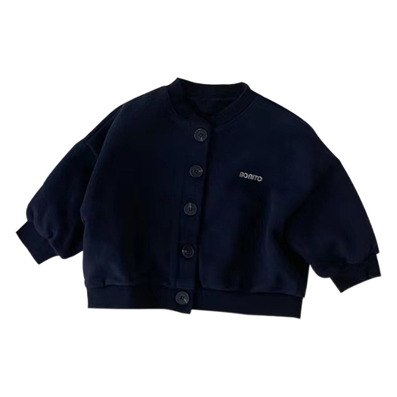 INS abrigo para niños Otoño e Invierno estilo coreano suéter cardigan de pecho letras bordadas forradas de lana abrigo de manga larga para niños de moda