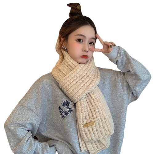 Couple's Style Korean Style Plush Wool Knitted Scarf, Solid Color, for Autumn and Winter, Thick and Warm, Student-Friendly and Versatile