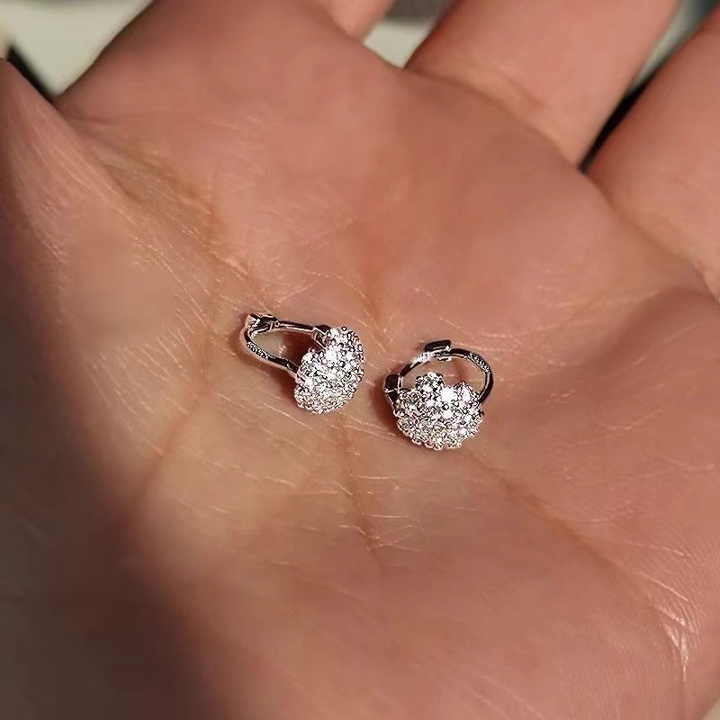 超閃滿鑽耳骨釘小耳圈s925銀針高級感輕奢睡覺免摘耳骨環耳扣耳飾