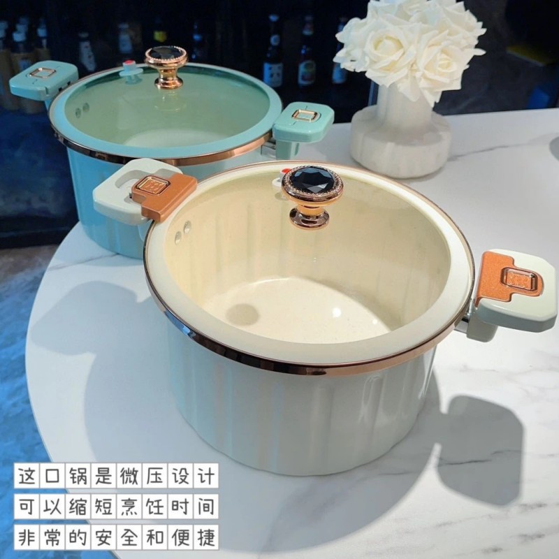 Nueva olla romana de dos colores profundización 8 litros de capacidad de micro-presión olla de sopa olla a presión multifuncional sartén antiadherente olla de doble oreja