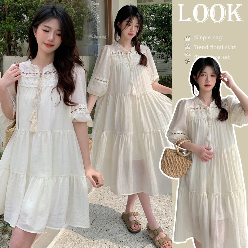 2025 New Maternity Wear Bohemian Maternity Dress Plus Size Maternity Summer Dress Apricot Short Style Chinese Style