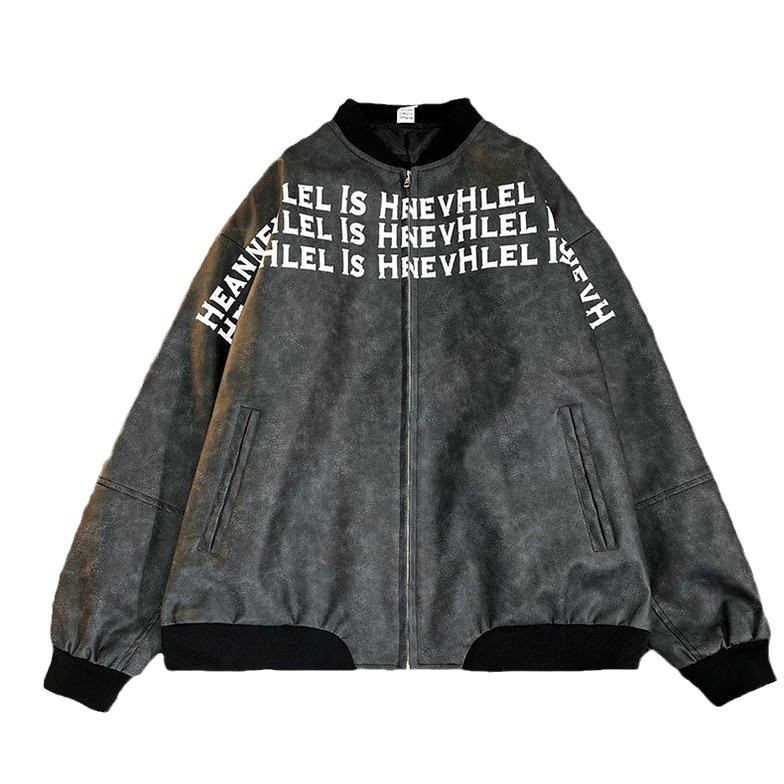 Calle alta de béisbol cuello teñido chaqueta de cuero PU chaqueta hombre hip-hop moda callejera chaqueta de cuero suelta alta sensación