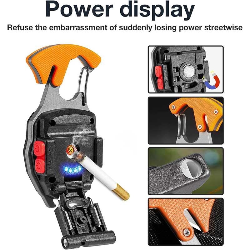Mini LED llavero Luz de camping multifunción con encendedor de cigarrillos ultraligero portátil fuerte magnética USB revisión luz de trabajo