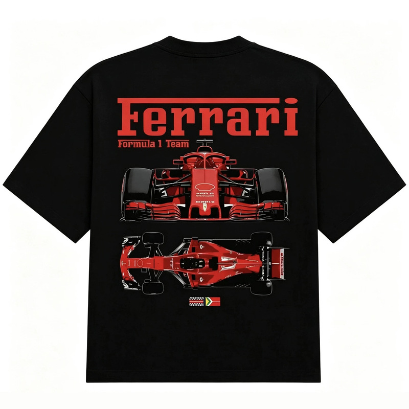 Loose-Fitting Pure Cotton Retro F1 Racing Print Short-Sleeve T-Shirt, Unisex American Style, Heavyweight, Street Fashion, Cool and Versatile Loose-Fitting Pure Cotton Retro F1 Racing Print Short-Sleeve T-Shirt, Unisex American Style, Heavyweight, Street Fashion, Cool and Versatile