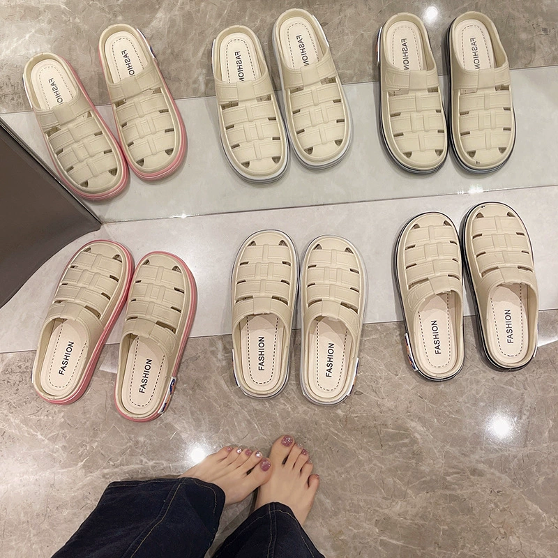 Интернет новый стиль дамы Баотоу тапочки летние полые ленивые тапочки один педаль холодные тапочки дамы на открытом воздухе тапочки