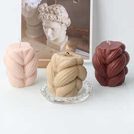 INS编织麻花柱蜡烛模具新款波浪编发柱蜡烛模DIY香薰蜡烛石膏摆件