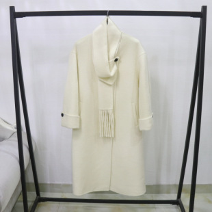 European station wool double-sided tweed round neck long with scarf drape trench coat elegant autumn and winter new long women