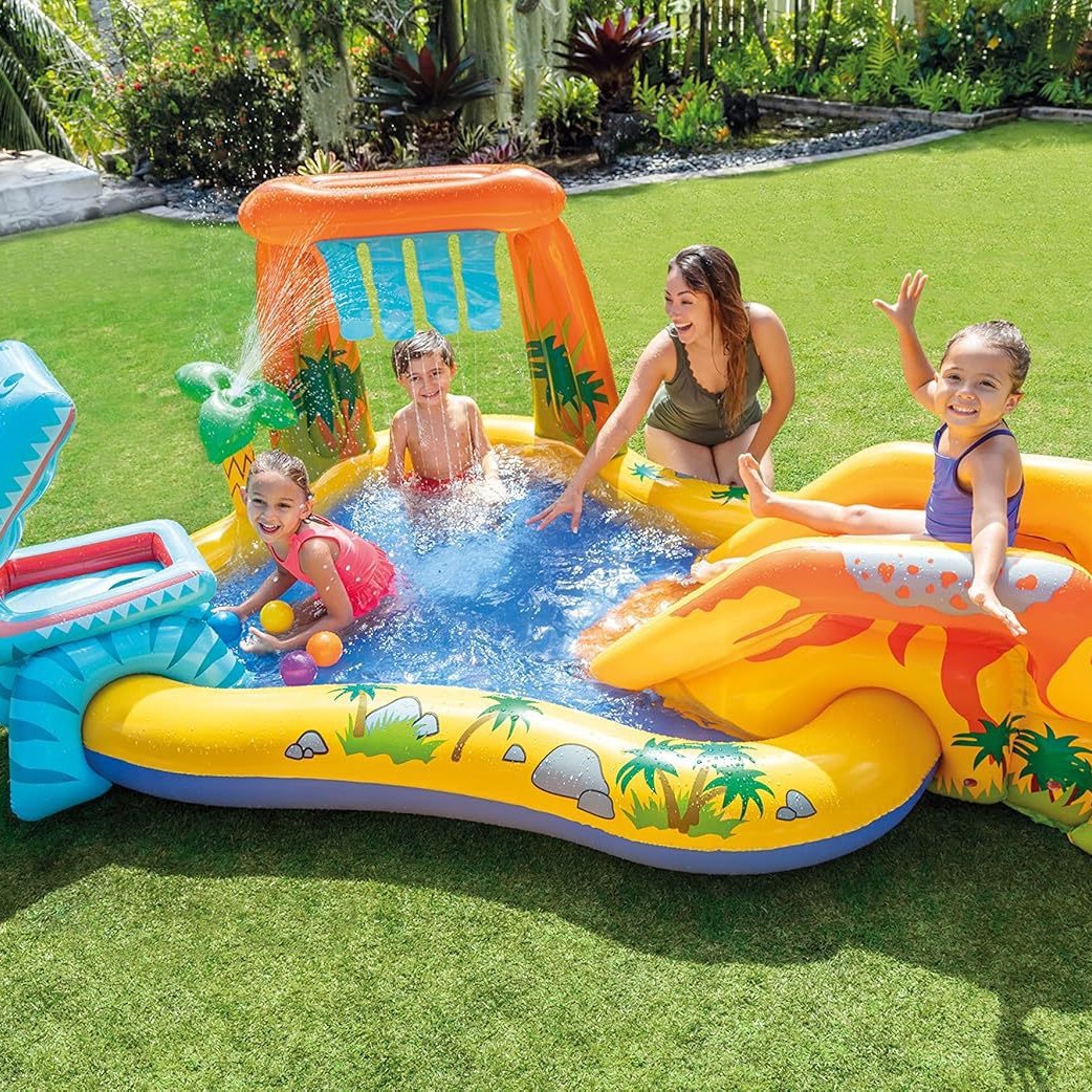 Children's Outdoor Lawn Inflatable Dinosaur Fountain Water Park with Slide Home Round Ocean Ball Pool