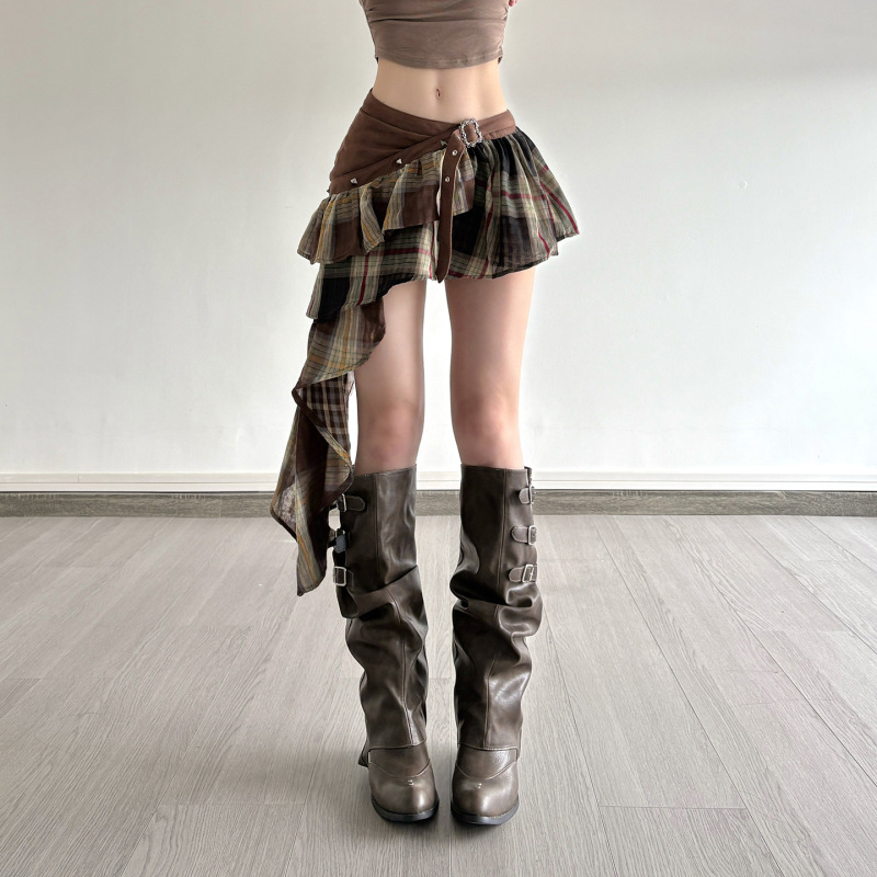 アメリカンレトロスタイルインストリートホットガールヒッピーディストピアスタイルパターンステッチ不規則な裾スカート女性用|undefined