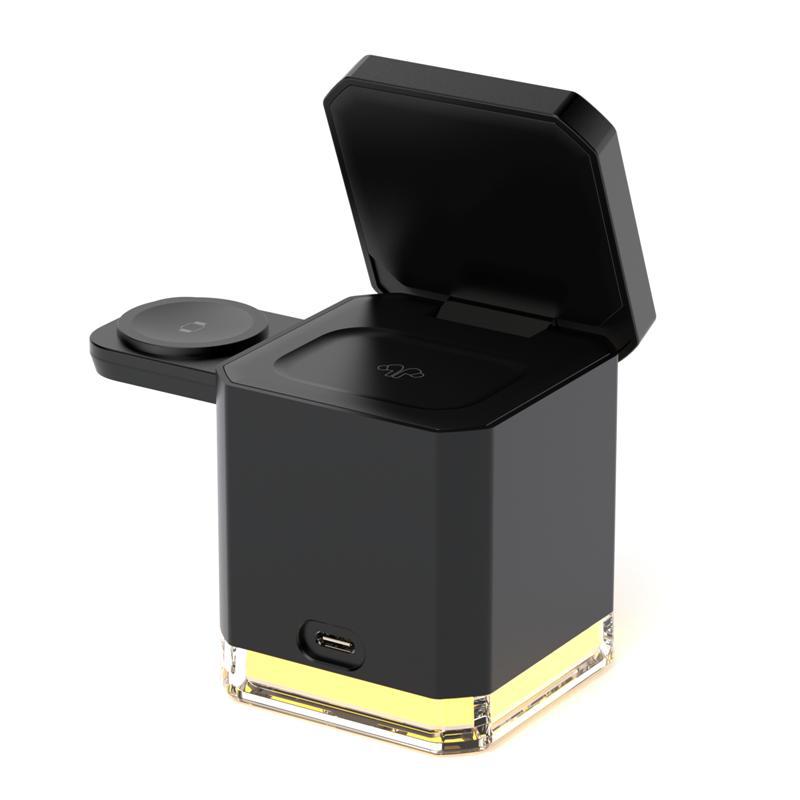 Soporte para teléfono móvil, vertical plegable, adecuado para teléfono móvil Apple, auricular Bluetooth, cargador inalámbrico tres en uno magnético de 15W